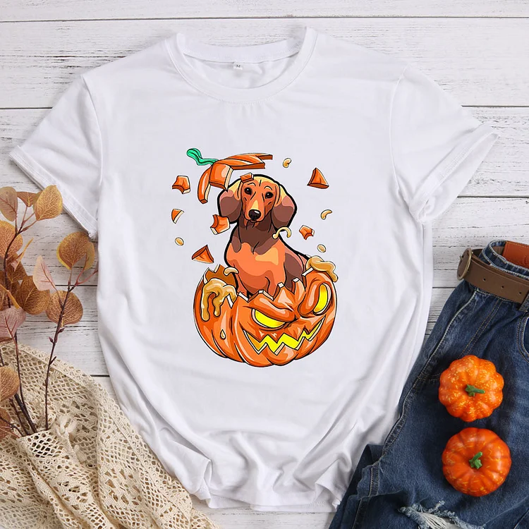 Pumpkin Dachshund Dog Lover Halloween T-shirt Tee -598295