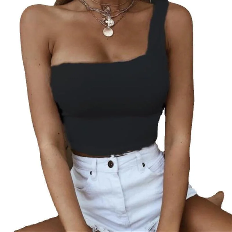 Uveng Uveng Girls One Shoulder Bare Back Sling No Steel Ring Vest Summer Solid Color Sports Bottom Lining