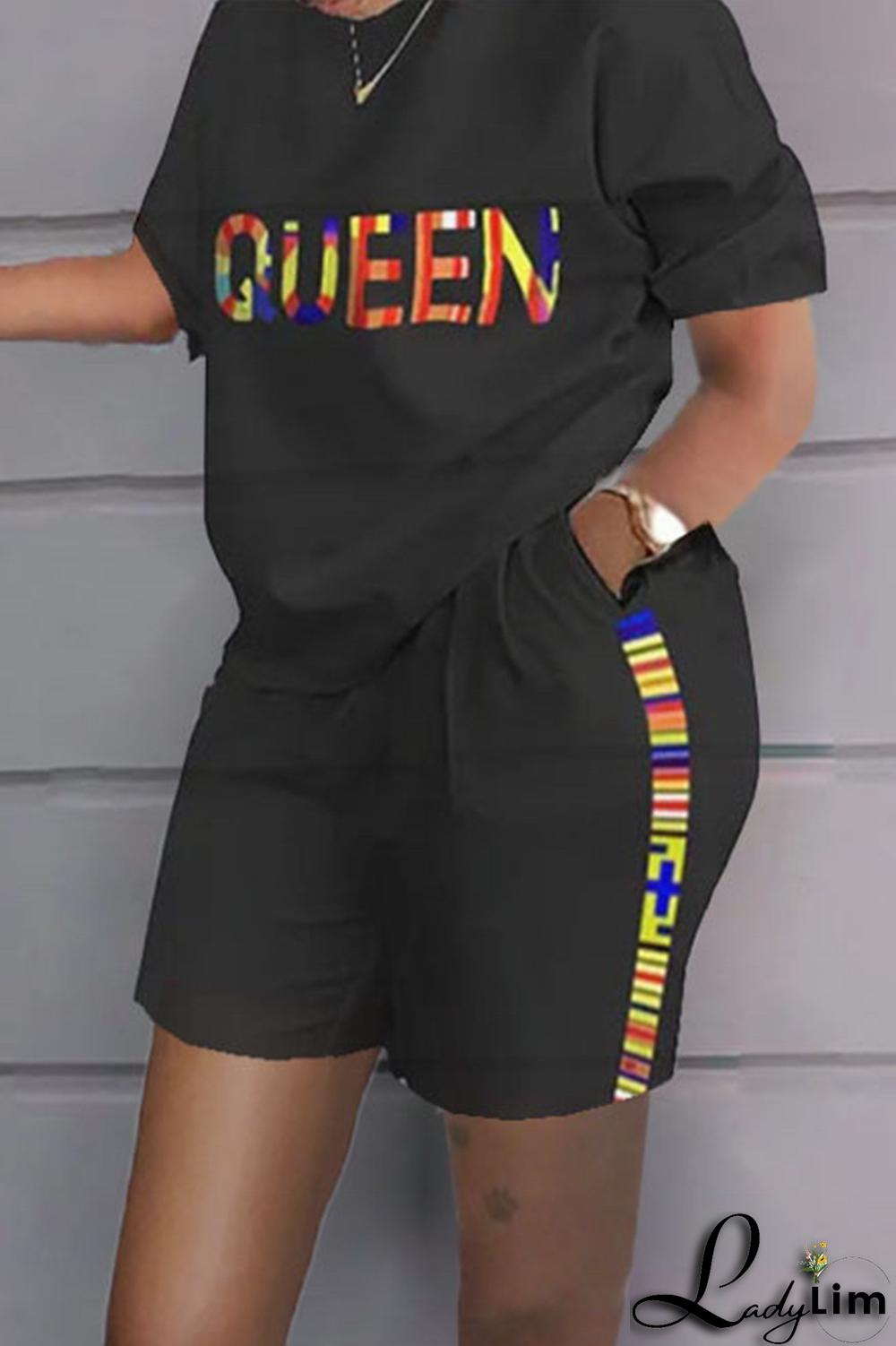 White Yellow Casual Print Patchwork O Neck Short Sleeve Two Pieces