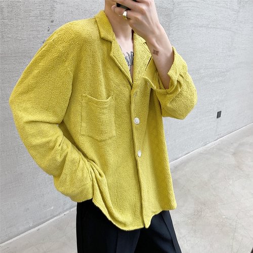 -Autumn New Style Ginger-yellow Texture Long-sleeved Shirt Fashion All-match Retro Style Top A452--6157--P75-Dawfashion- Original Design Clothing Store-Halloween 2022