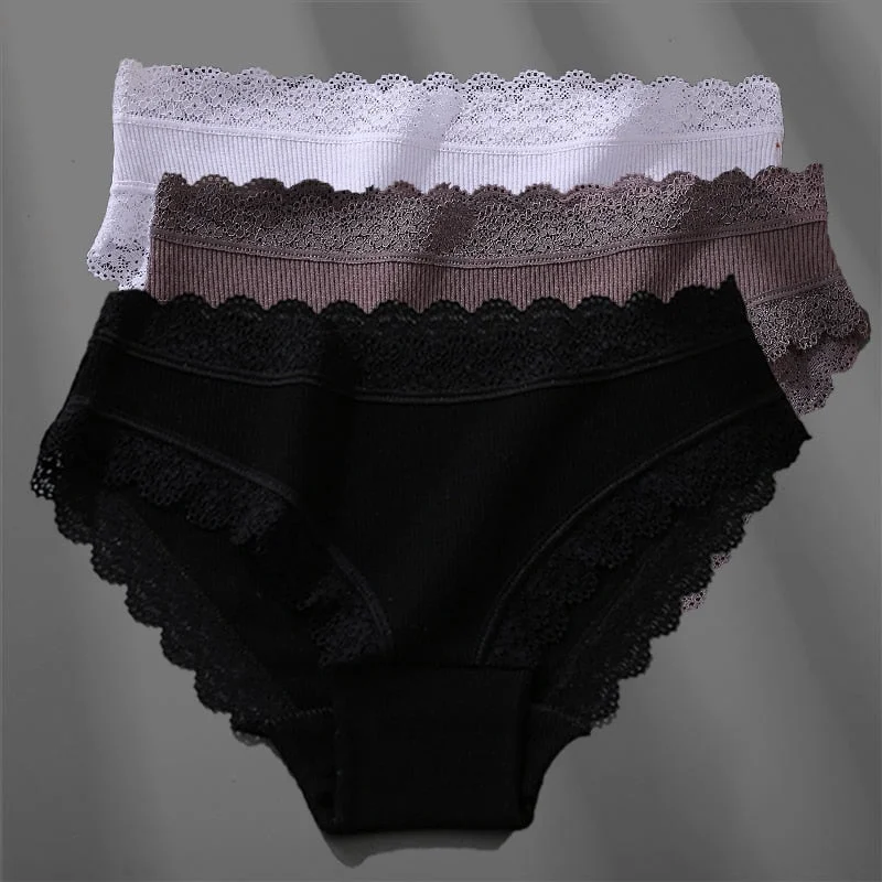 3PCS/Set Women's Cotton Panties Sexy Lace Lingerie Female Soft Underwear For Girls Ladies Underpants Floral Briefs Woman's panty