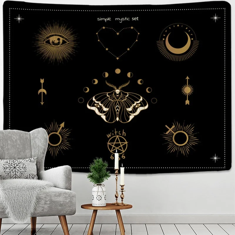 Moon Phase Moth Tapestry Wall Hanging Bohemian Style Witchcraft Psychedelic Dark Universe Living Room Home Decor