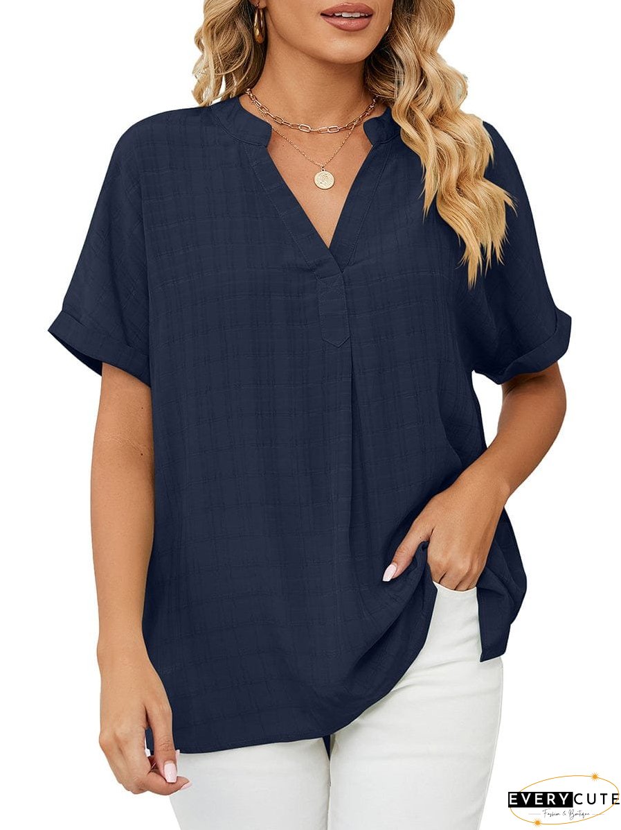 Solid V-Neck Loose Short Sleeve T-Shirt