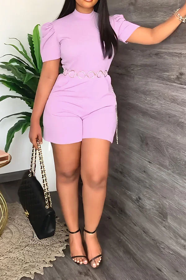 Solid Color Simple Romper With Chain Belt