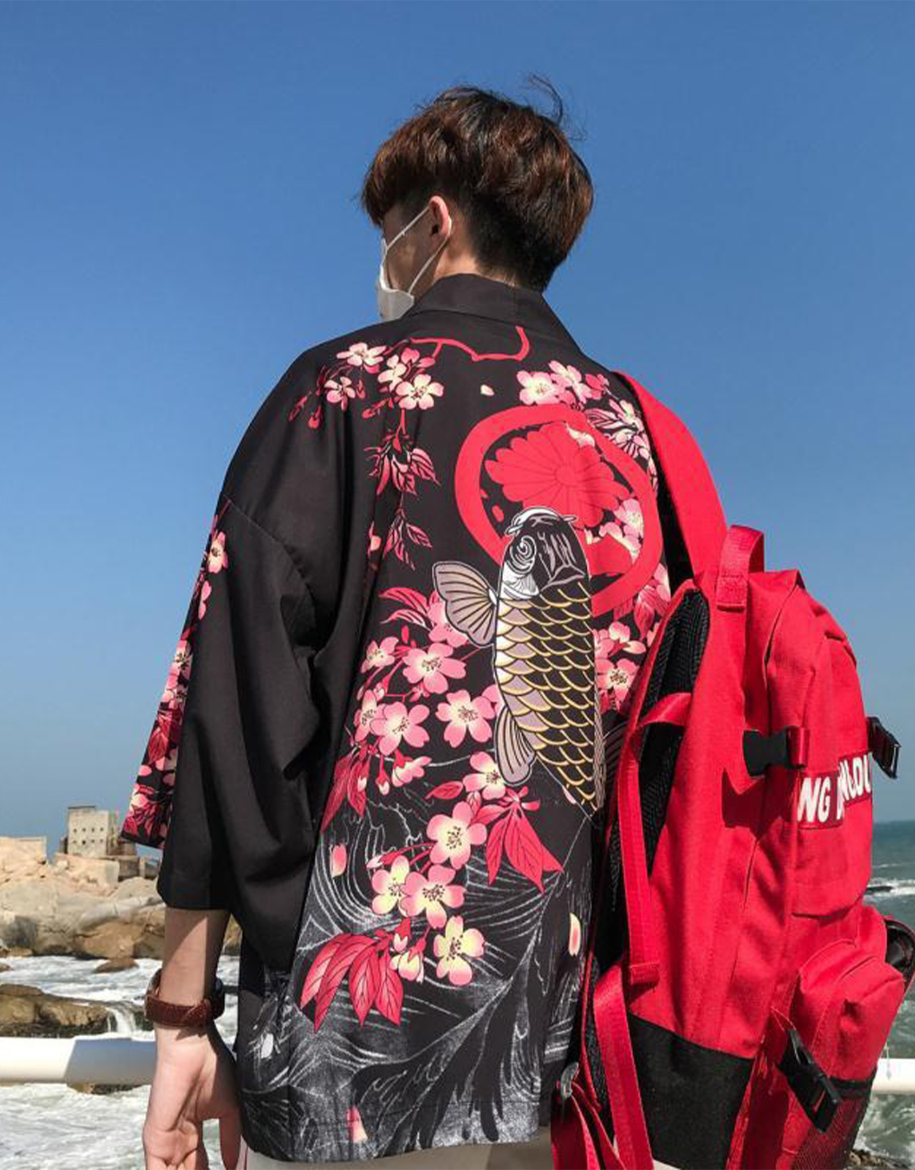 Japanese-style Koi Ukiyo-e Cardigan Jacket / TECHWEAR CLUB / Techwear