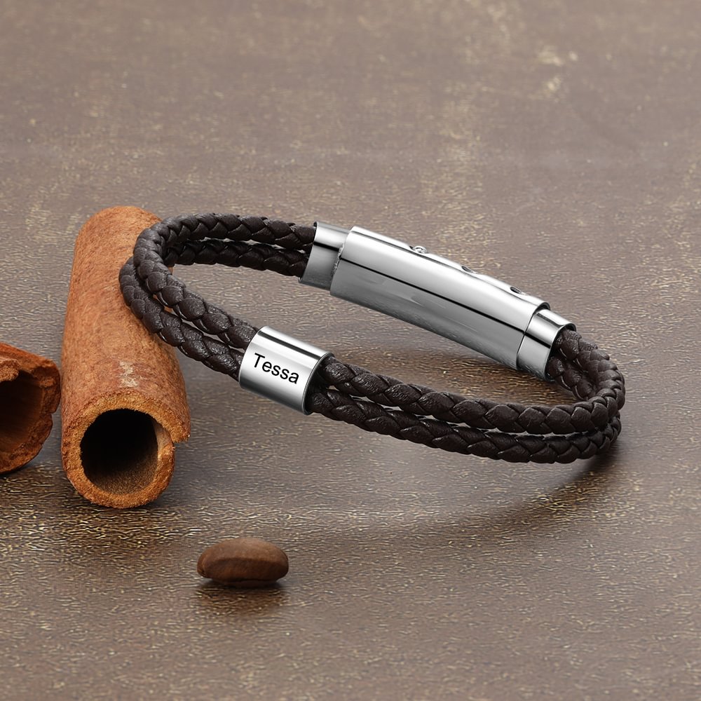 Bracelet Homme en cuir Prénom Personnalisé Pour Papa
