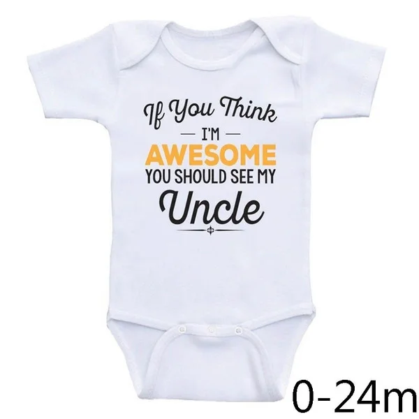 Cotton Baby Boy Girl Romper Short Sleeve Jumpsuit "Think I'M Awesome You Should My Uncle" Funny Infant Clothes Gifts For Nephew Niece From Uncle 0-24M