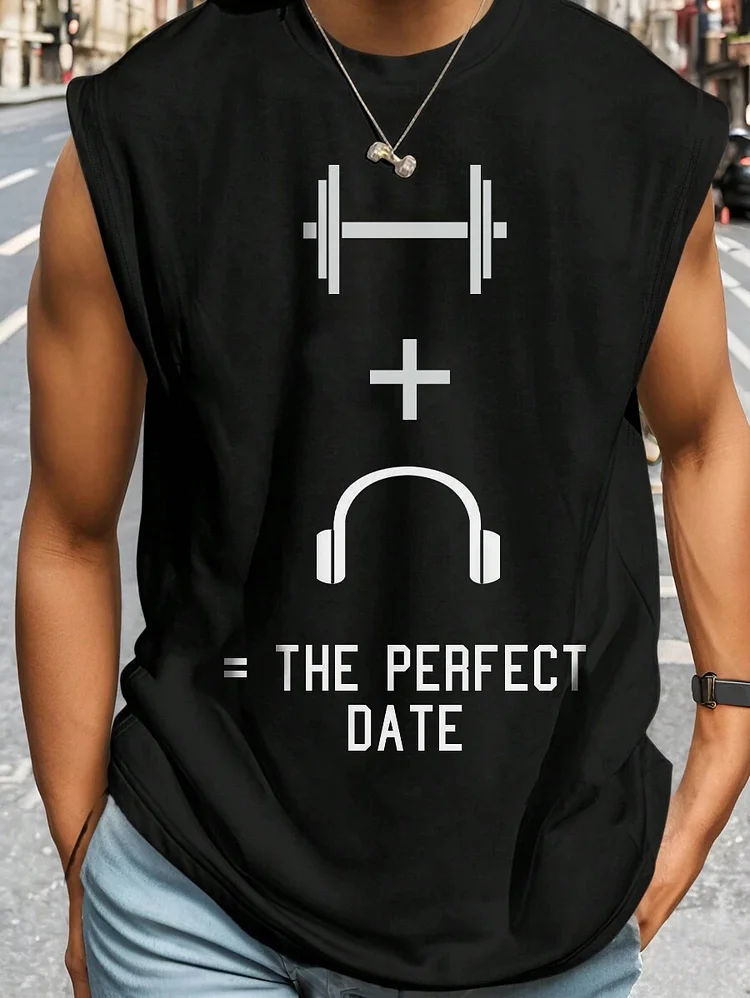 Men's Barbell Headphones The Perfect Date Print Cotton Tank Top