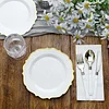 10 Pack | 8" White Plastic Dessert Salad Plates, Disposable Tableware Round With Gold Scalloped Rim