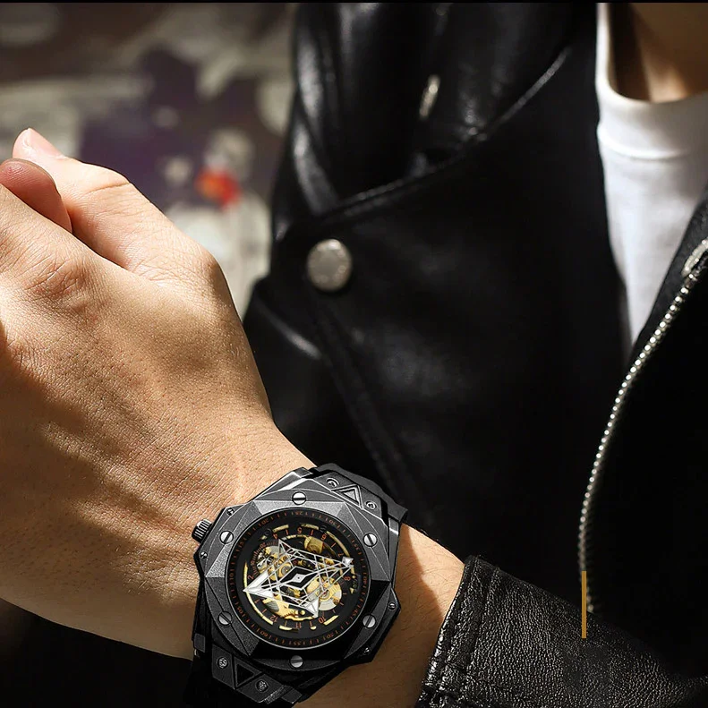 Fashion Men's Automatic Mechanical Watch Silicone Waterproof Sports Watch