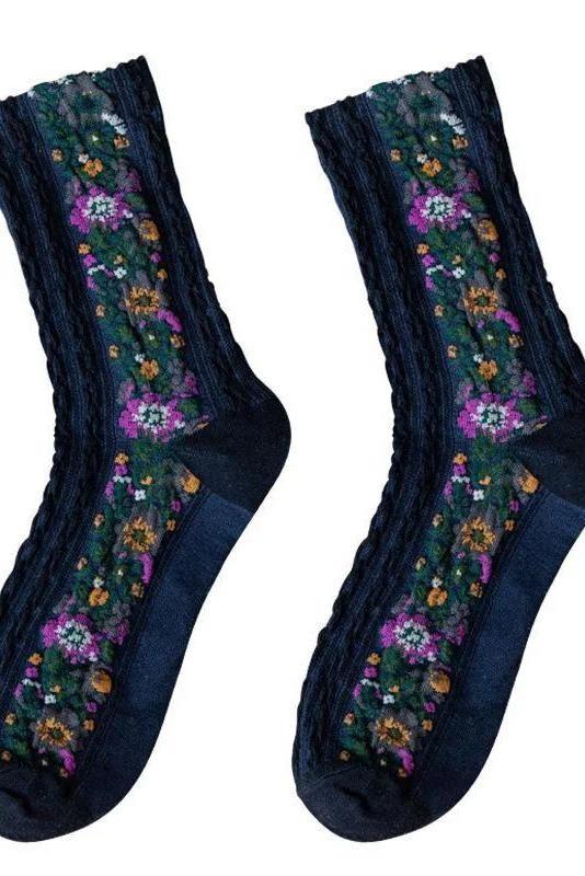 5 Pairs Women Artsy Flower Jacquard Socks