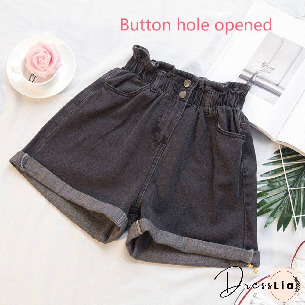 Plus Size Summer Black Women'S Denim Shorts Large Size 5Xl Harem Ruffle White High Waisted Shorts Elastic Waist Jeans For Women