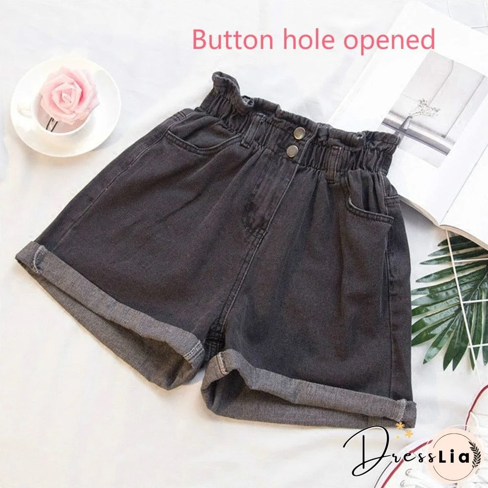 Plus Size Summer Black Women'S Denim Shorts Large Size 5Xl Harem Ruffle White High Waisted Shorts Elastic Waist Jeans For Women