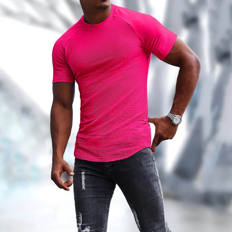 Men's Sports Short-sleeved Fitness Training T-shirt Running Top Casual Slim Round Neck Solid Color Cotton Bottoming Shir