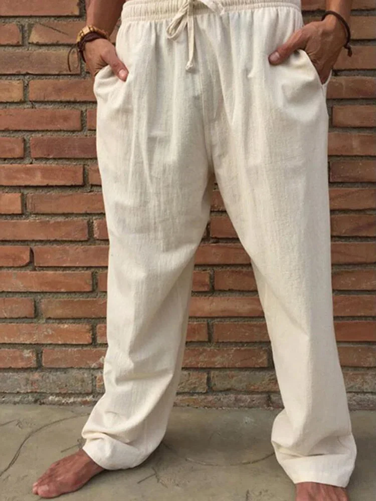 Men's Solid Cotton And Linen Pants