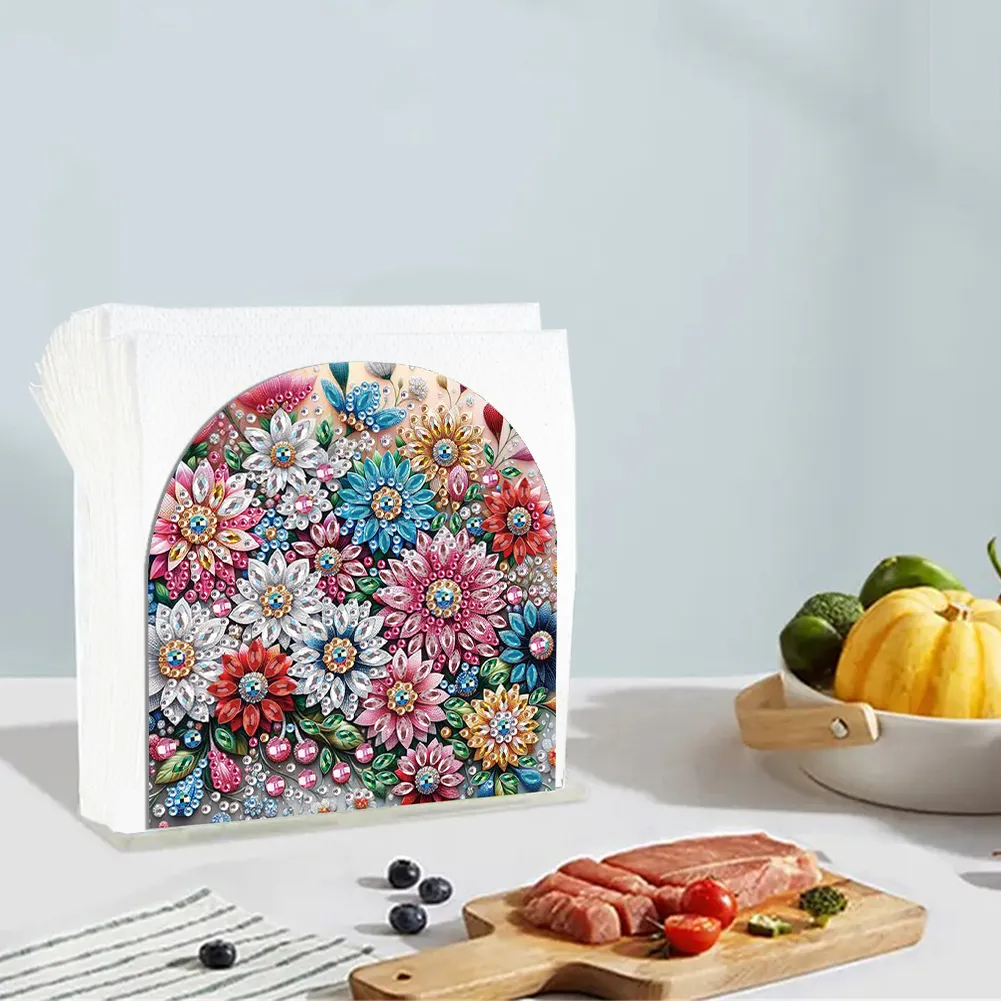 DIY Flower Cluster Acrylic Napkin Holder Diamond Painting Kit for Home Table Decor