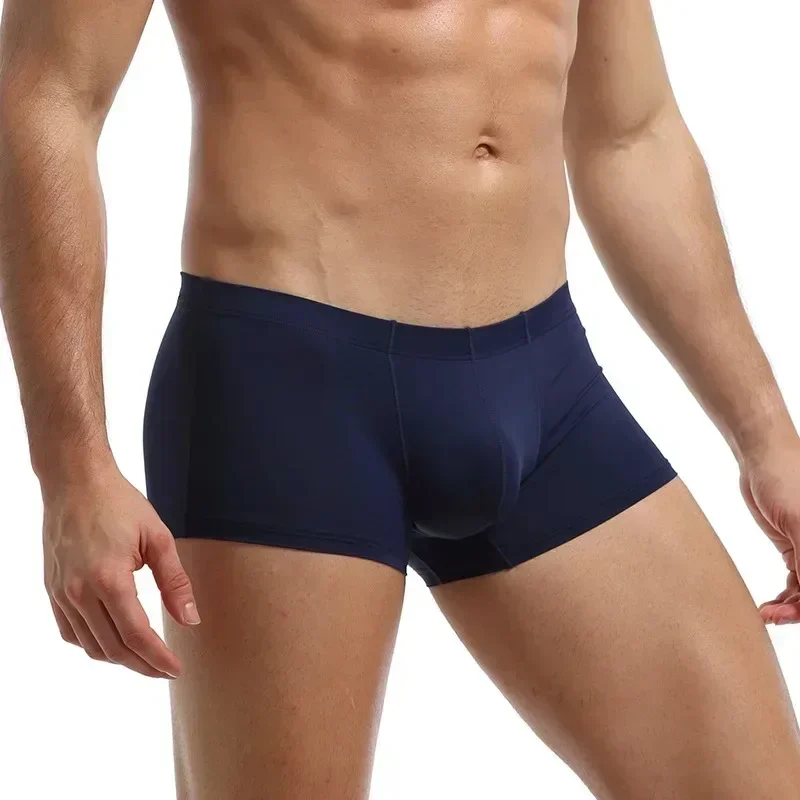 Aonga Ice Silk Seamless Underwear Men Soft Boxer Briefs Comfy Underpants U Bulge Pouch Trunks Bottom Shorts aonga