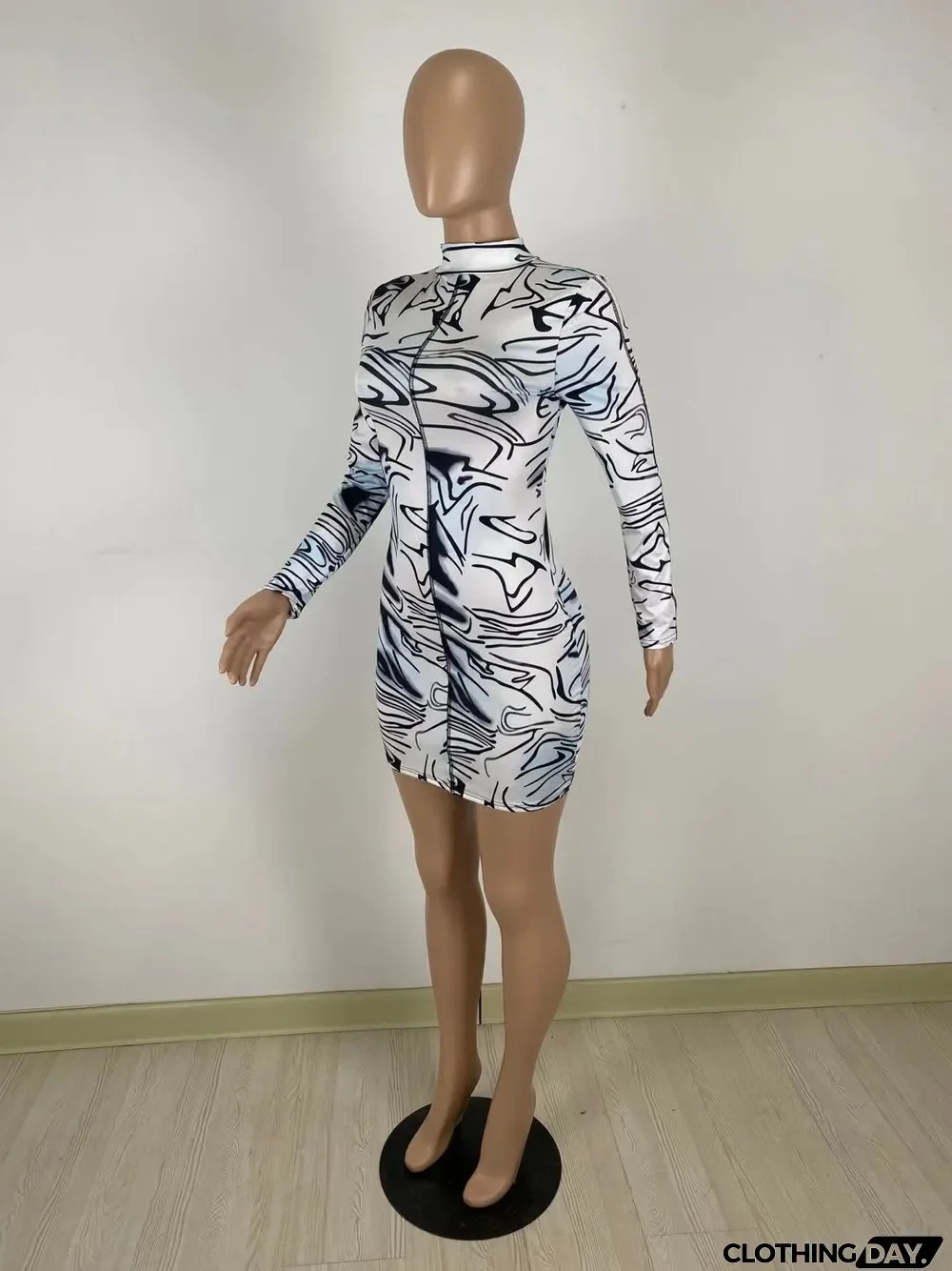 Sexy Printed Long Sleeve Slim Mini Dress