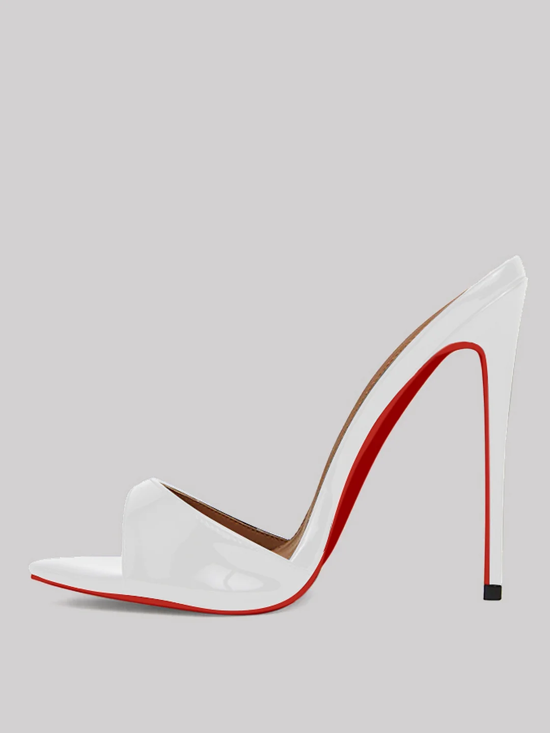 85mm Women's Open Toe Sandals Stiletto Red Bottom High Heels Vegan Mules Patent Shoes