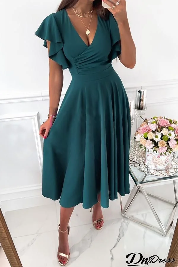 Certainly Chic Ruffle Sleeves Midi Dress