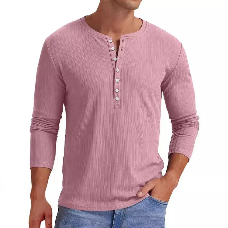 Men's Casual Cotton Blend Henley Neck Slim Fit Long Sleeve T-Shirt