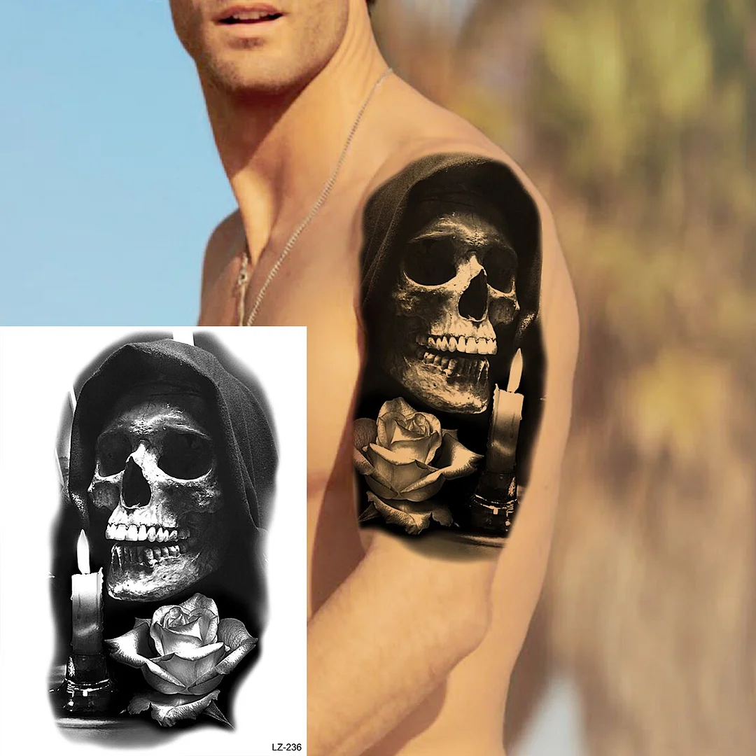 Sdrawing Rose Flower Moon Temporary Tattoos For Women Adult Pendant Peony Lotus Fake Tattoo Calf Thigh Body Art Waterproof Tatoos