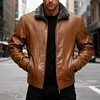 💥 2025 Hot Sale! Men's Leather Jacket Winter Coat with Fleece Collar