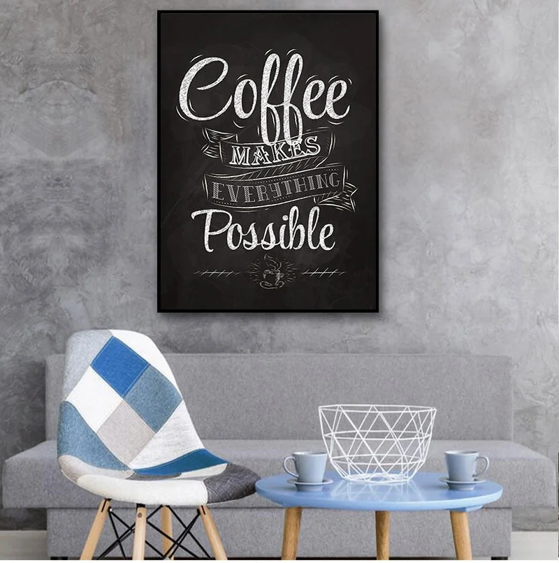 Coffee Funny Quote Print Cafe Wall Art Retro Poster Decor , Chalk Blackboard Style Art Canvas Painting Coffee Shop Wall Picture