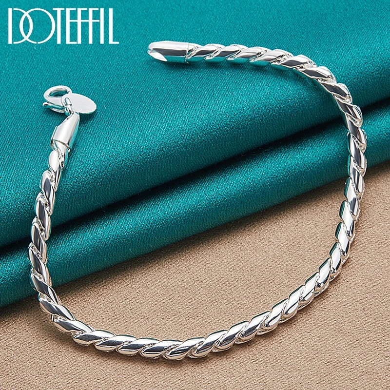 925 Sterling Silver Bracelet 4mm Snake Chain Screw Fits For Women Men Jewelry