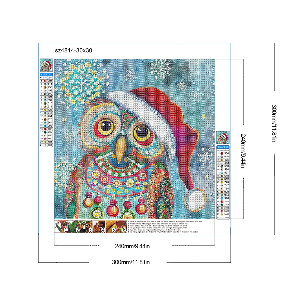 Full Round Diamond Painting 30*30cm - Christmas Owl