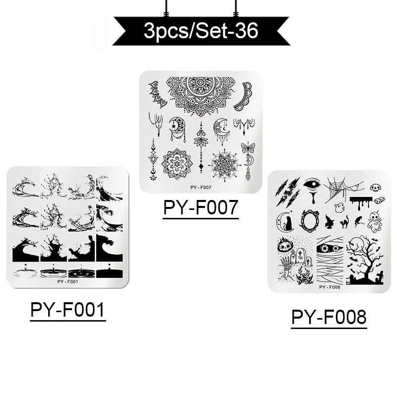 PICT YOU Stamping Plates Kits Striped Line Flowers Stamp Plate Tropical Geometry Lace Halloween Pumpkin Nail  Image Plate-Nail Inspo