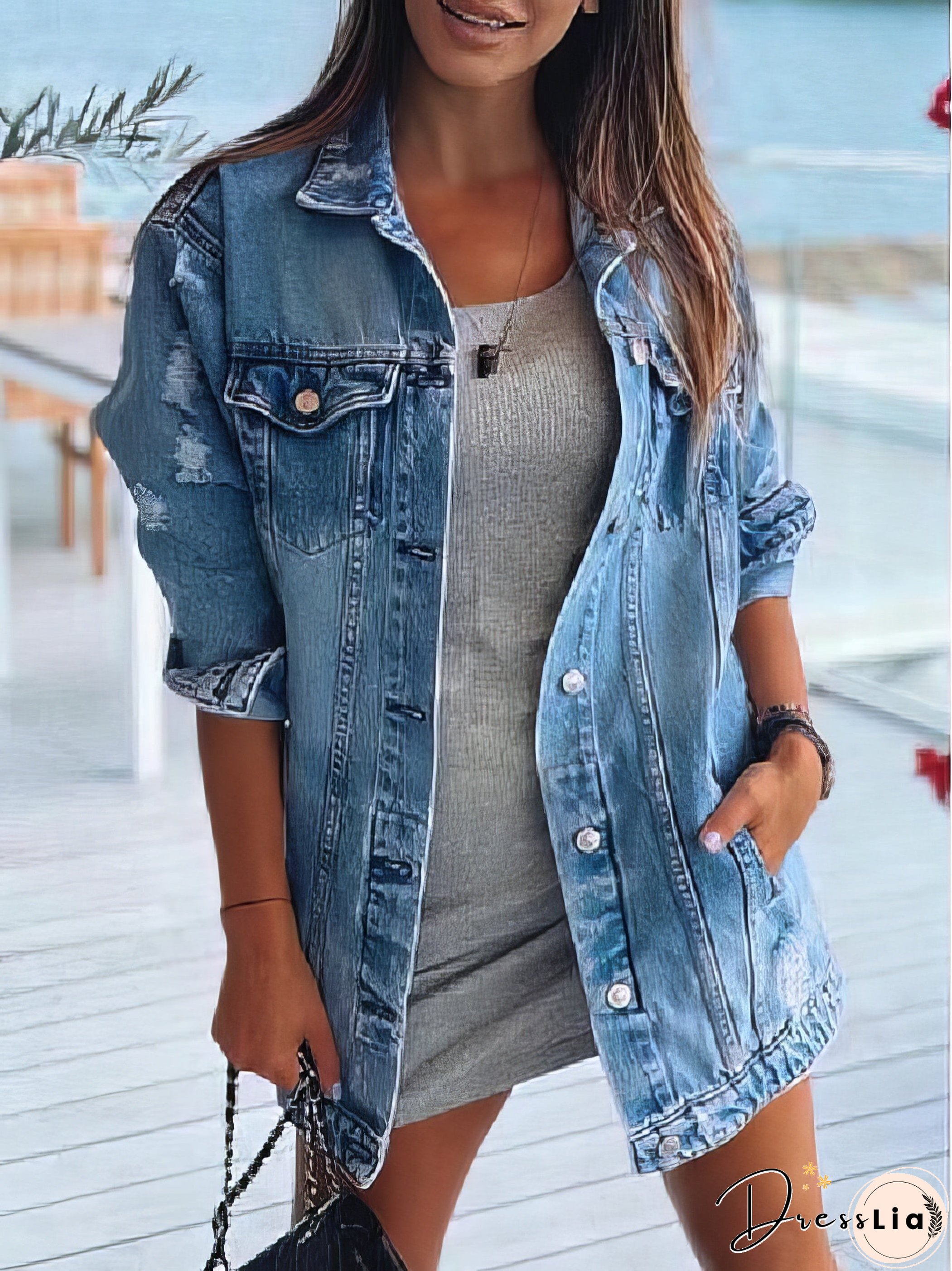 Light Wash Denim Jacket with Crystal Detail