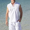 Gioiacombo&trade; Canotta in lino senza maniche con collo alto e coulisse per uomo