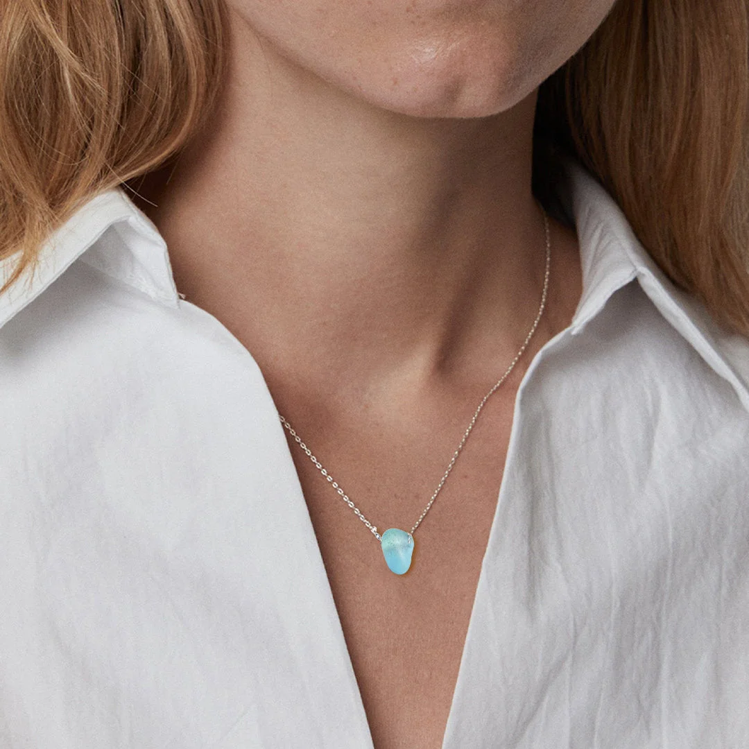 S925 Thalassophile Irregular Single Sea Glass Necklace