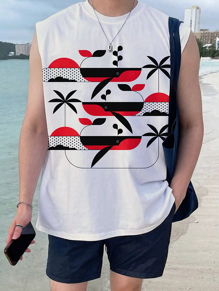 Men's Relaxing Hawaiian Vacation Art Print Cotton Tank Top