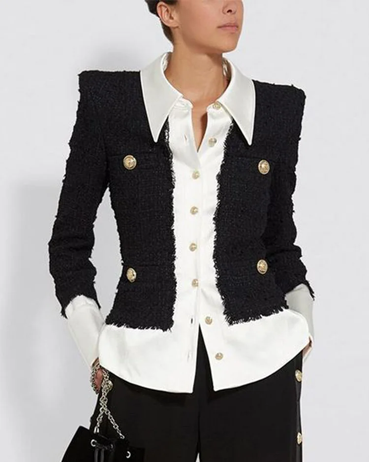 Elegant tweed leather ​blouse