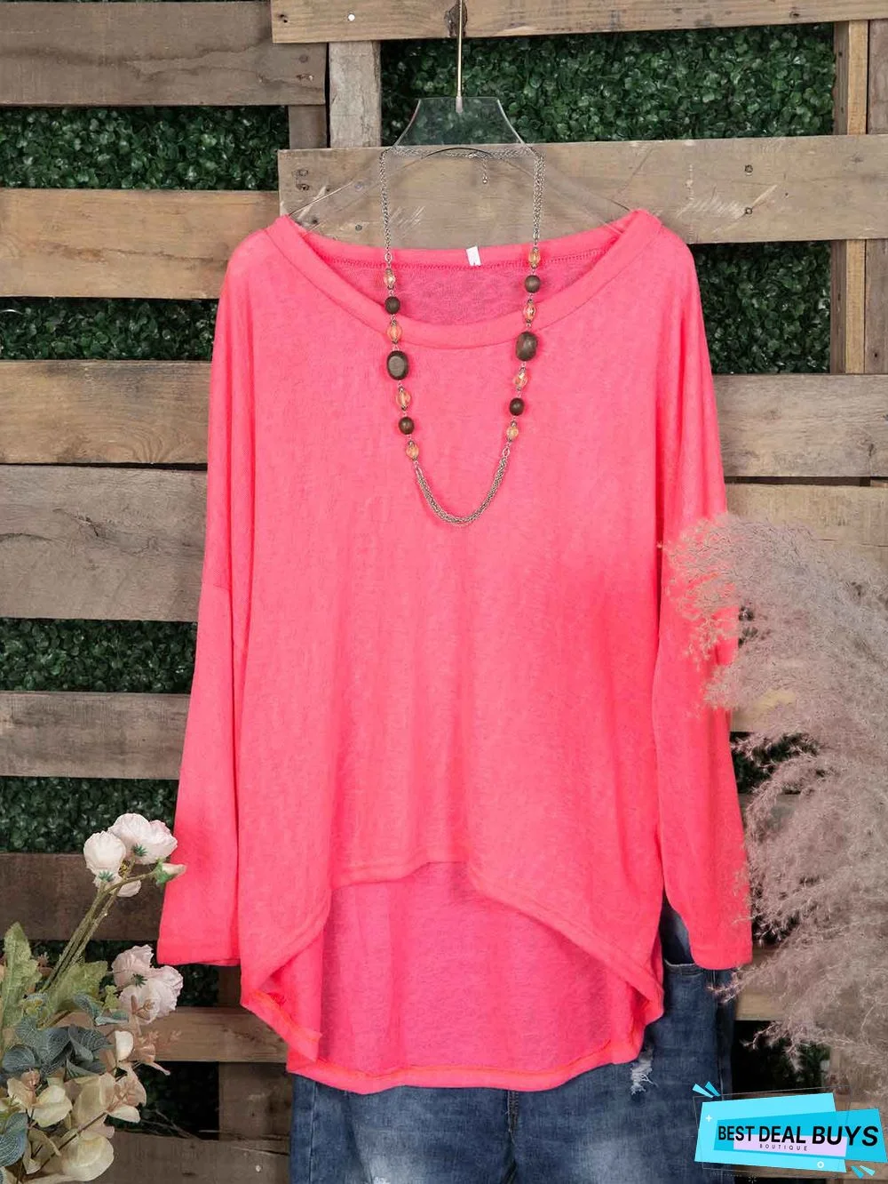 Woman Asymmetric Long Sleeve Casual Plain Casual Top