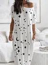 Loose Printed Off-The-Shoulder Maxi Dress