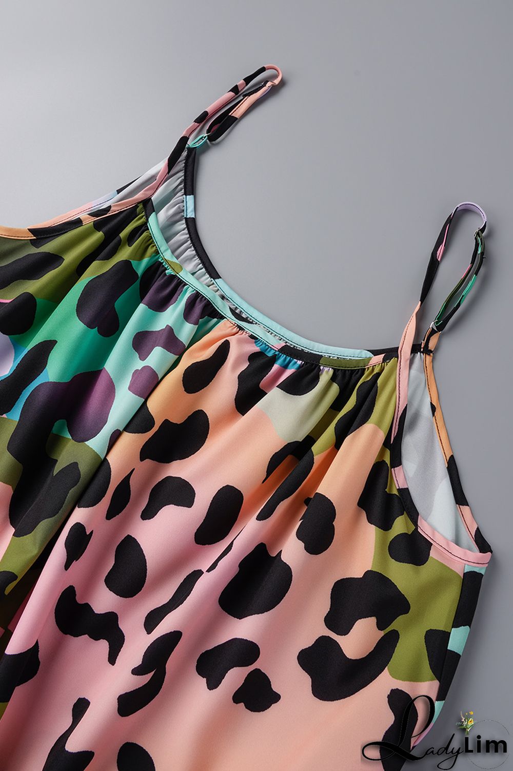 Pink Casual Print Backless Spaghetti Strap Long Dress Plus Size Dresses