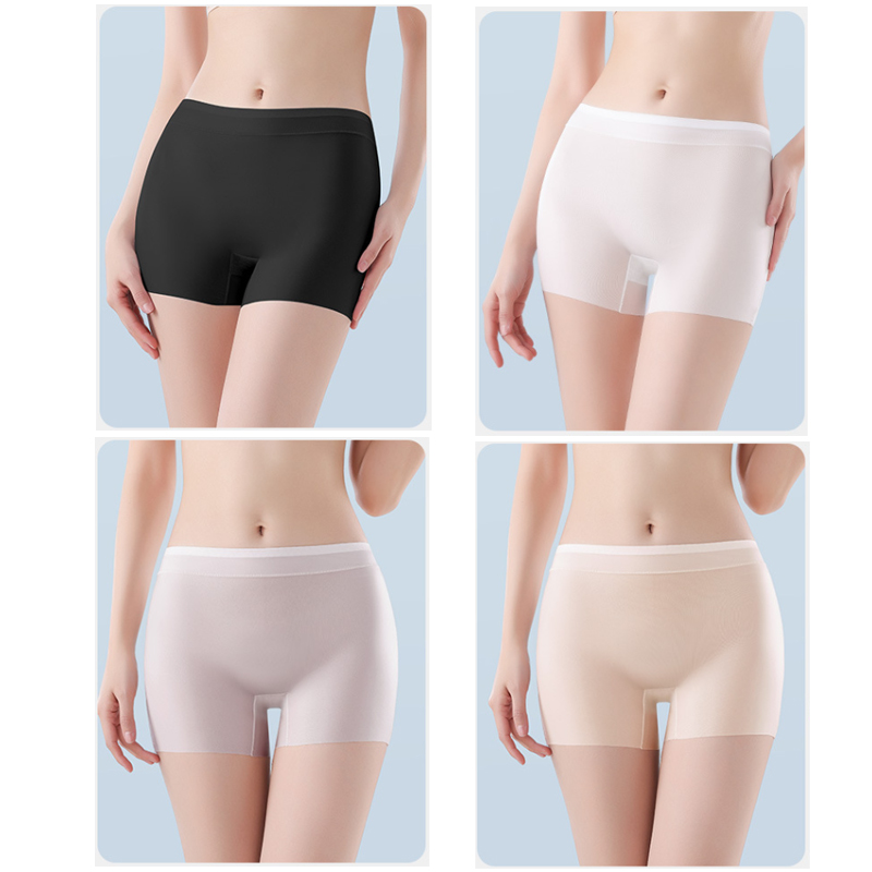 Fairfairfair 4pcs Summer Ice Silk Ultra-thin Quick-drying Boxer Brief Women Seamless High waist Panties Plus Size Female Safety Underwear