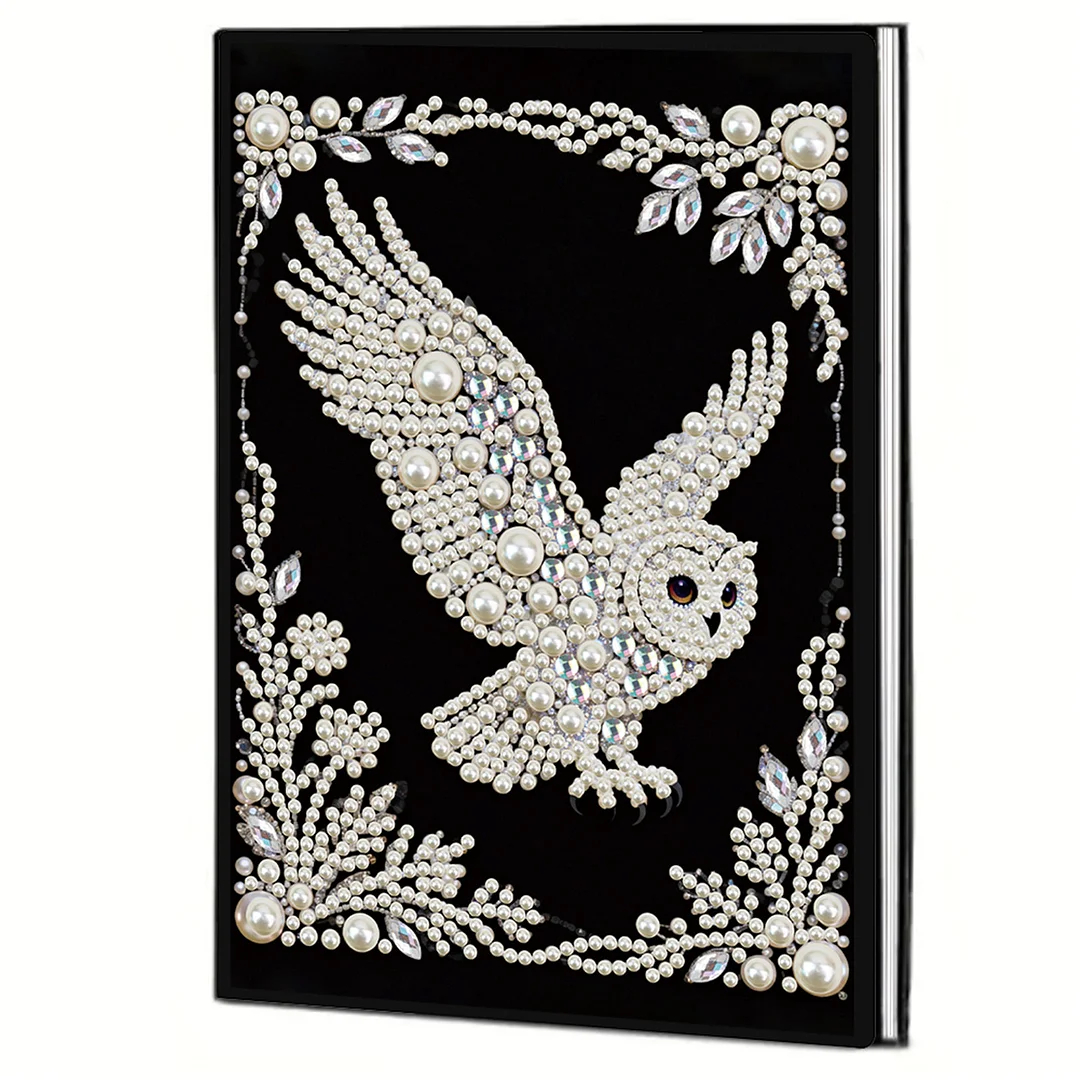 Owl Partial Pearl DIY 50 Pages A5 Diamond Painting Notebook Special Shaped Diamond Art Diary Book Kits Wireless Strip 5D Crystal Art Paintings Sketchbook for Art Drawing