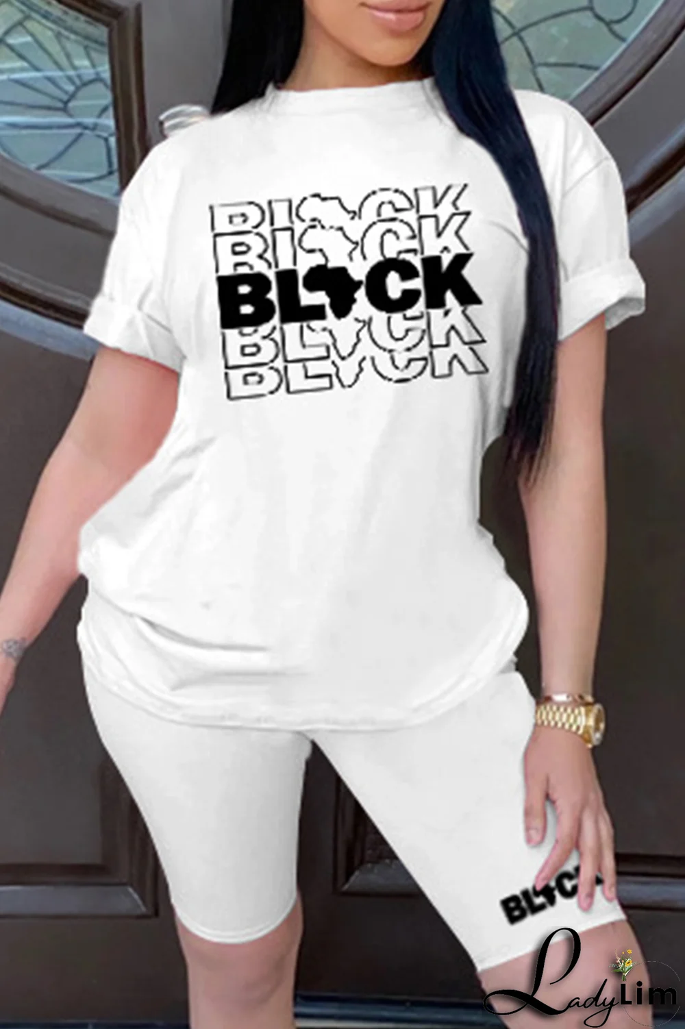 Purple Fashion Print Patchwork O Neck Short Sleeve Two Pieces