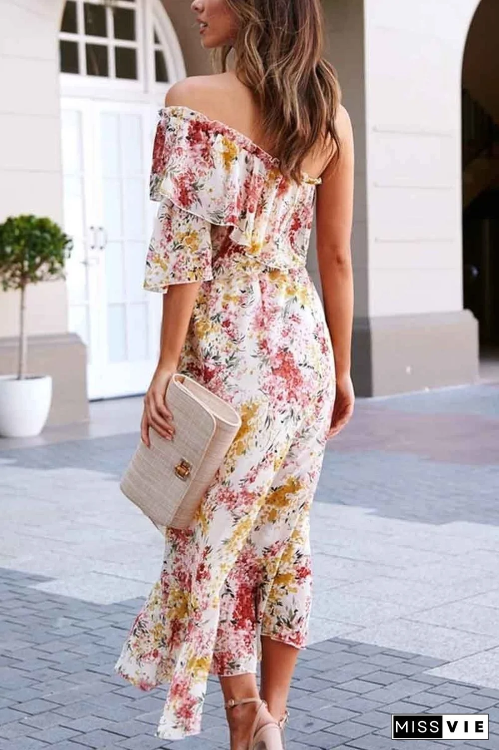 Off- shoulder Print Dress