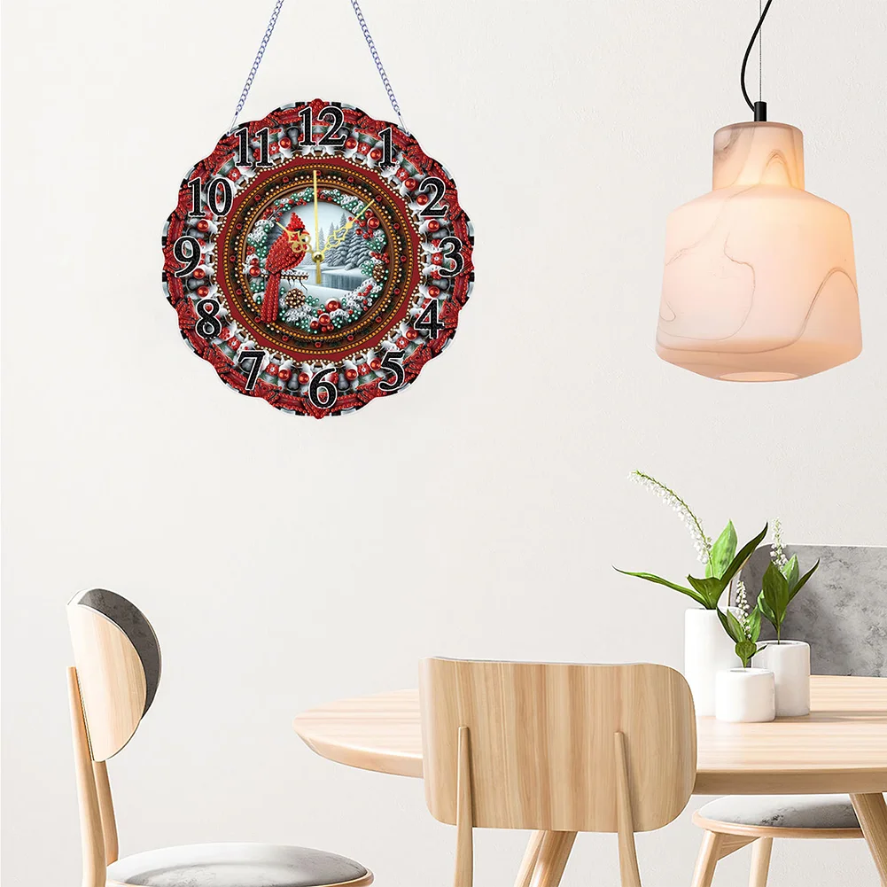 DIY Cardinal Special Shape Diamond Painting Hanging Clock for Home Decor