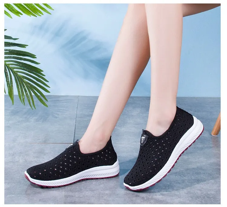 Summer Women Shoes 2021 Breathable Platform Sneakers Ladies Slip on Casual Flats Socofy Loafers Fashion Mesh Women Trainers