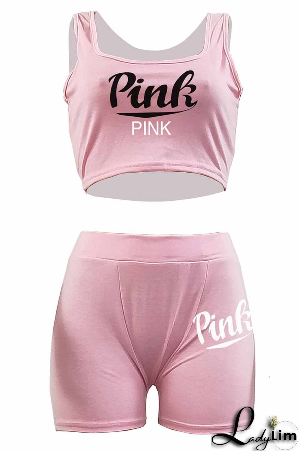 Royal Blue Sexy Casual Letter Print Basic U Neck Sleeveless Two Pieces