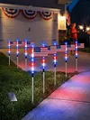 8Pcs American Flag Solar Stake Lights Weatherproof Garden Decorative Pole Flag Light Impact  Welcome Powered Outdoor Gardening Light for Outdoor Gardening Patio Yard