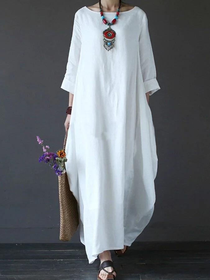 Women's cotton and linen loose plus size dress 