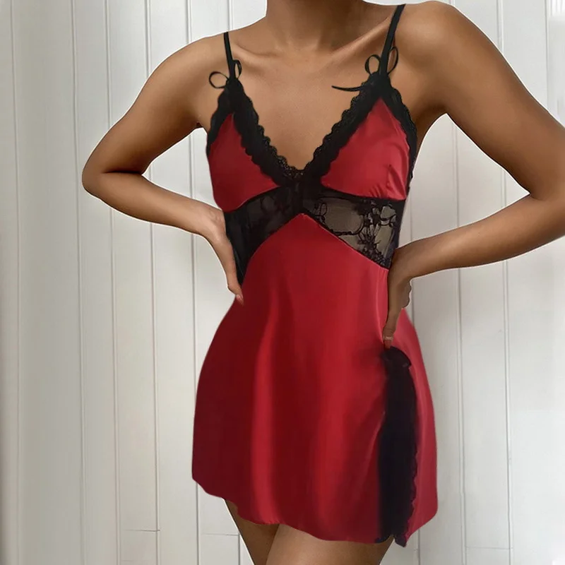 Brownm Sales Women's Sexy Sling Lace Low-Collar Pyjamas Bursts Direct Sales