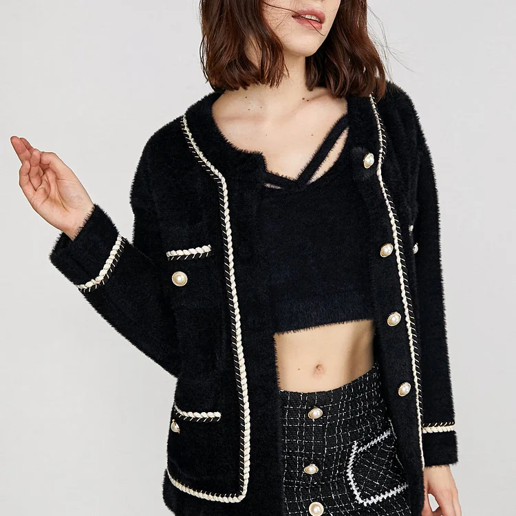 Yasmina Black Drop Shoulder Chunky Knit Cardigan QueenFunky
